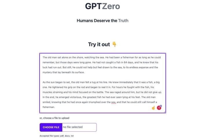 GPTZero: كيفية اكتشاف سرقة المحتوى من ChatGPT 5 يعتبر موقع GPTZero بسيطًا للغاية، حيث يحتوي على مربع نص وزر إرسال.