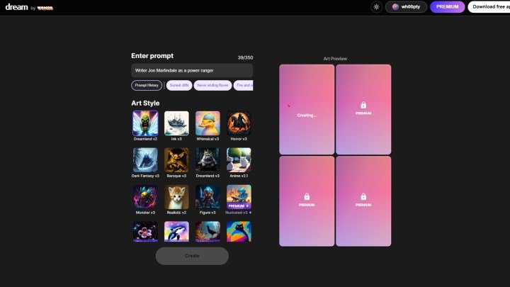 أفضل البدائل المجانية لـ Midjourney التي يمكنك تجربتها 9 استخدام Dream by Wombo لإنشاء الفن.