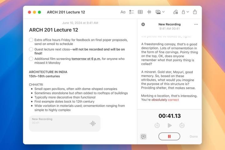 لقد جربت أحدث حيل Apple Intelligence في macOS Sequoia 5 يتم استخدام Apple Intelligence في نظام macOS Sequoia لتلخيص تسجيل صوتي.