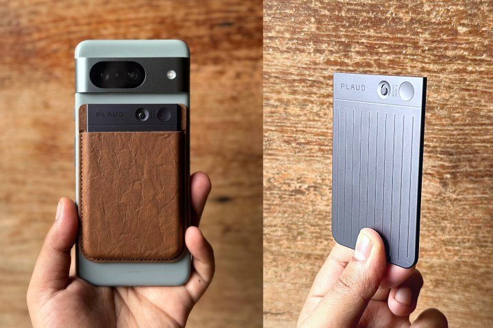 قد يكون Plaud NotePin أحد أكثر أدوات الذكاء الاصطناعي عملية في عام 2024 4 مسجل الصوت Plaud Note AI مع الهاتف وفي اليد.